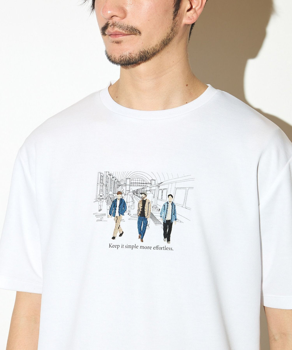 UNION STATION リサイクルポリエステル刺繍プリントTシャツ ホワイト
