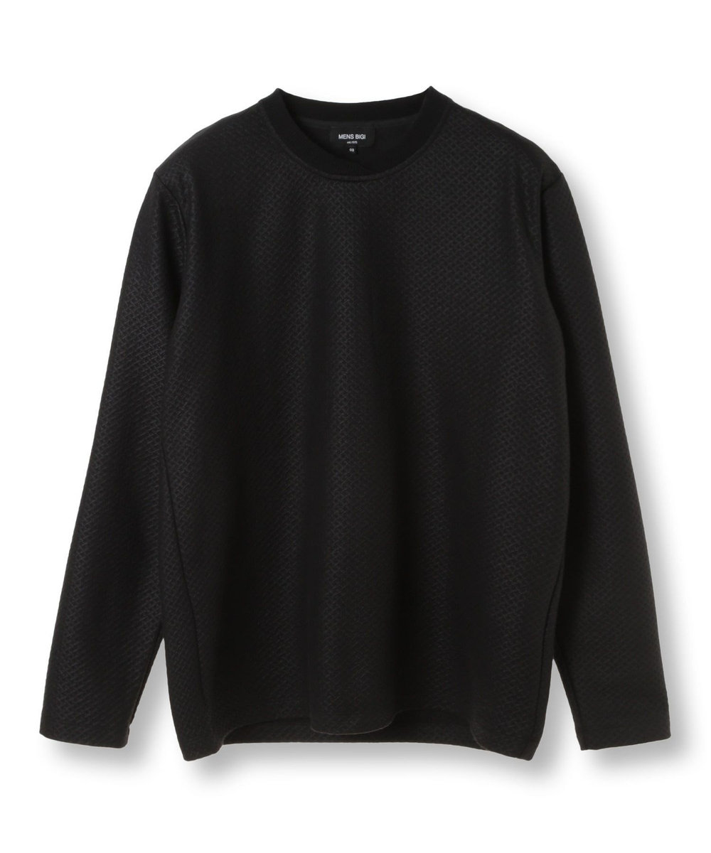 MEN'S BIGI フクレジャガード　クルーネックリブカットソー ブラック