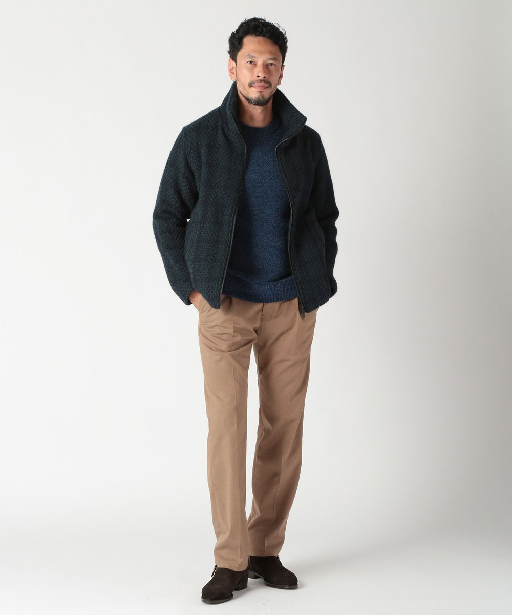 MEN'S BIGI 7G撚糸モールガータークルーネックニット ブルー