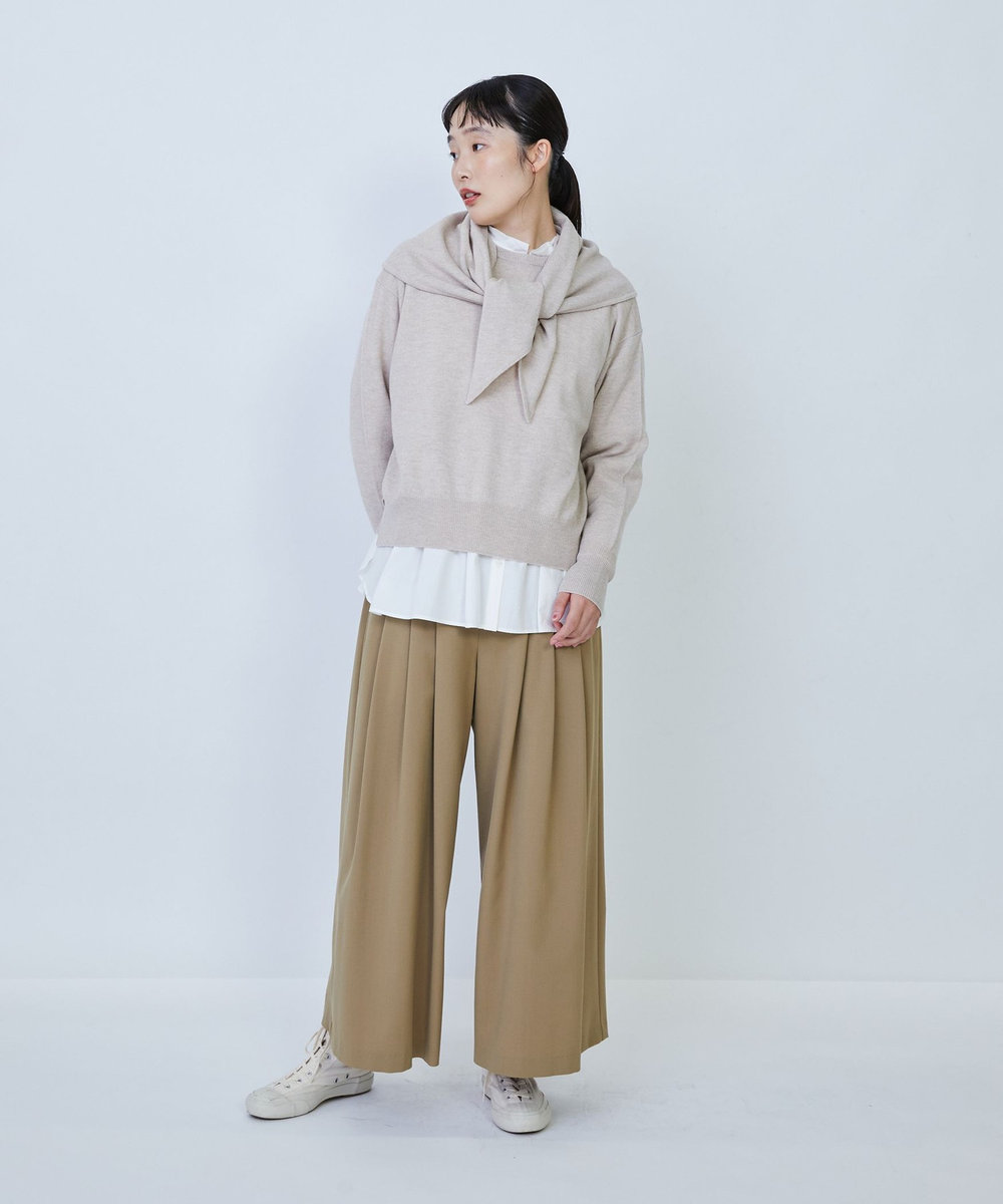 LOISIR ウール混ギャバワイドパンツ ベージュ