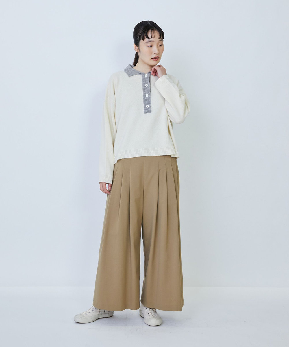 LOISIR ウール混ギャバワイドパンツ ベージュ