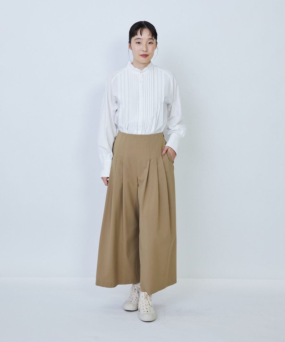 LOISIR ウール混ギャバワイドパンツ ベージュ