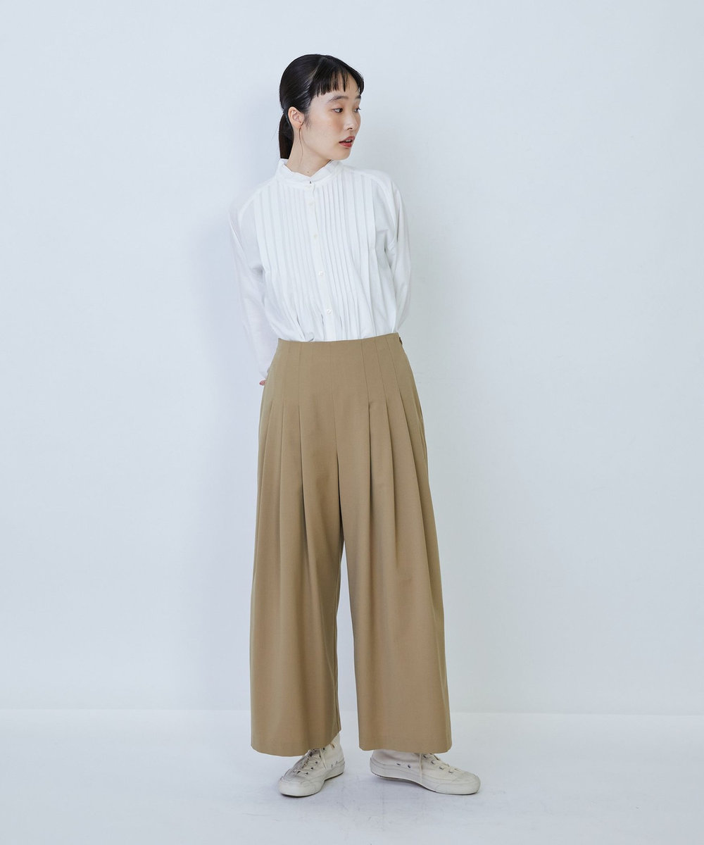 LOISIR ウール混ギャバワイドパンツ ベージュ