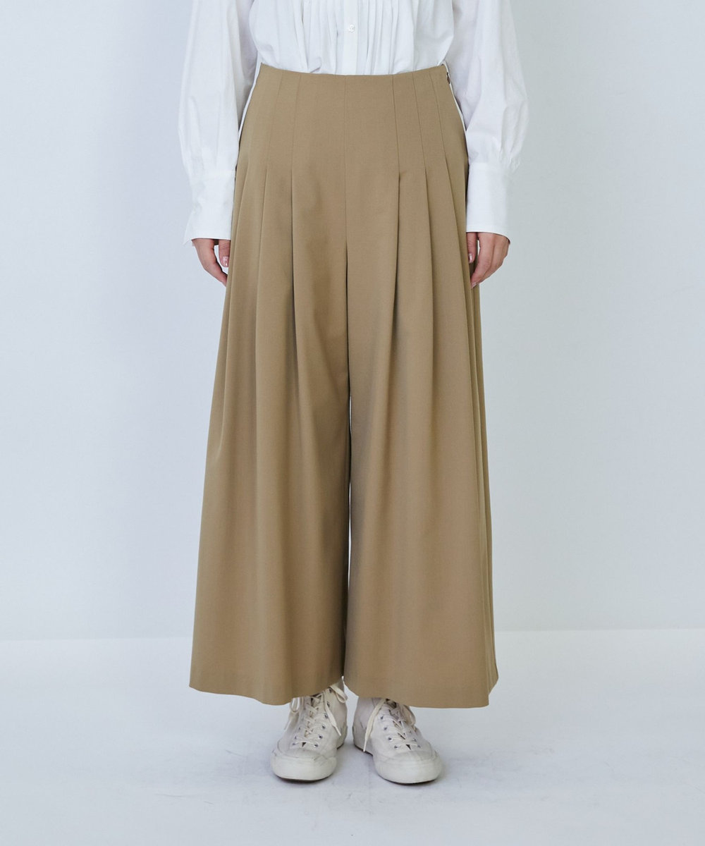 LOISIR ウール混ギャバワイドパンツ ベージュ