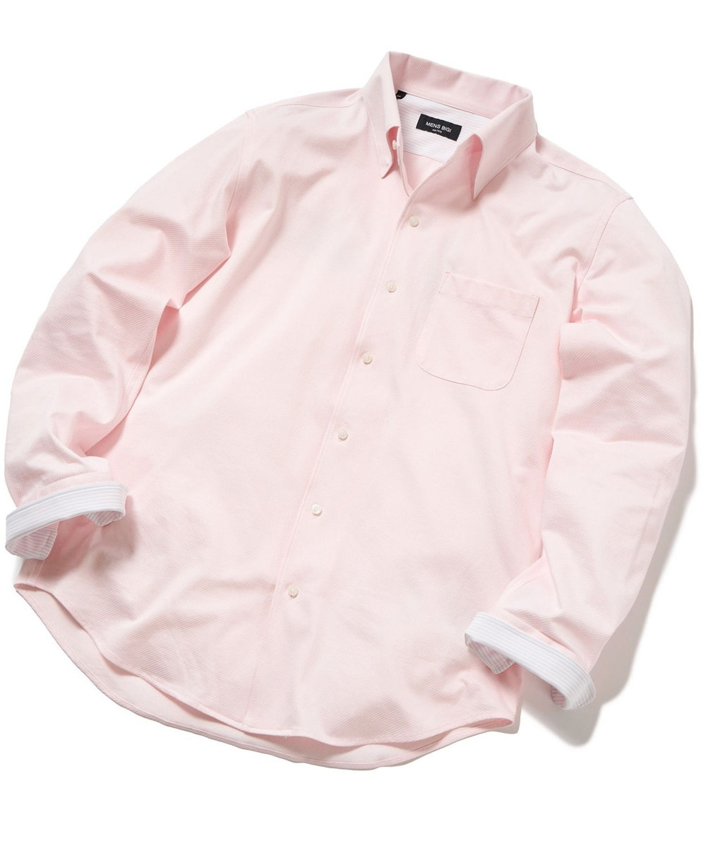 MEN'S BIGI ハイゲージツイルワンピースカラーボタンダウンドレスシャツ ピンク