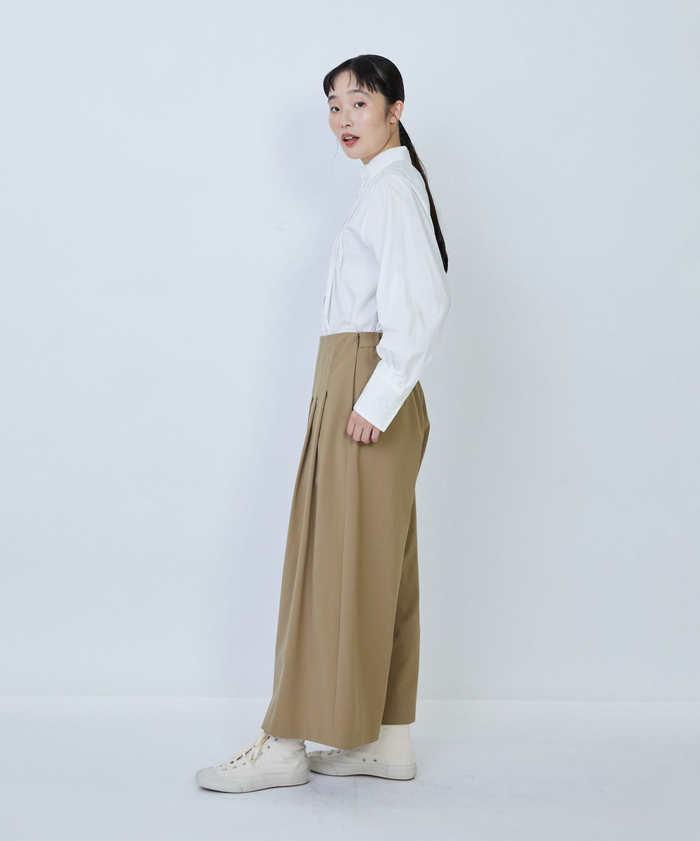 LOISIR ウール混ギャバワイドパンツ ベージュ