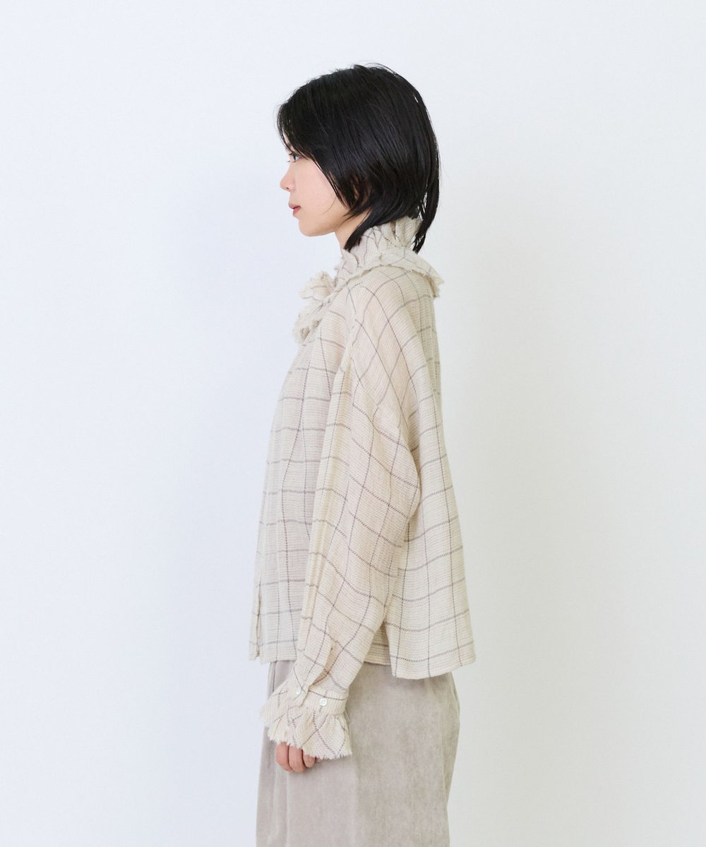 LOISIR ウールガーゼフリルカラーブラウス ベージュ