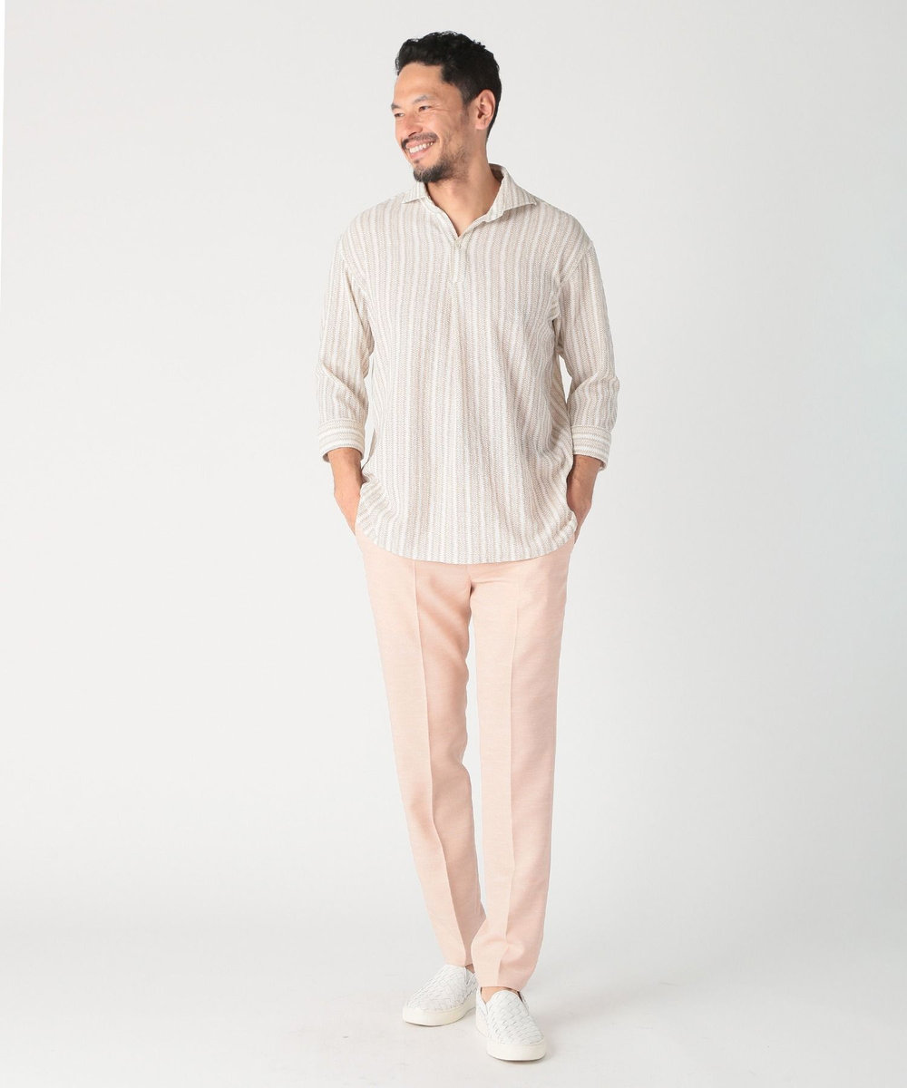 MEN'S BIGI ドビーストライププルオーバーシャツ ベージュ