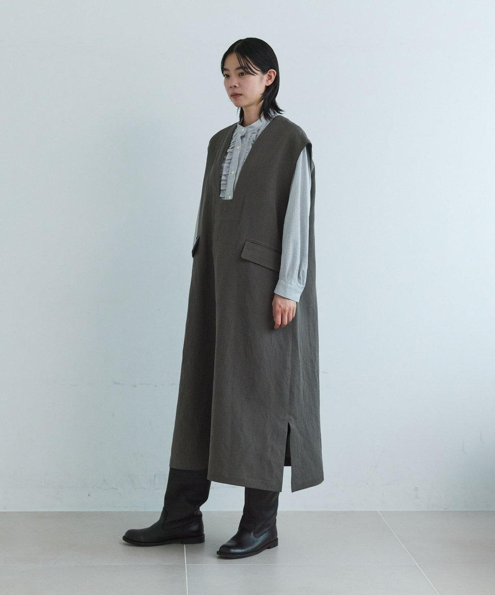 LOISIR ウールリネンヘリンボーンジャンパースカート キャメル