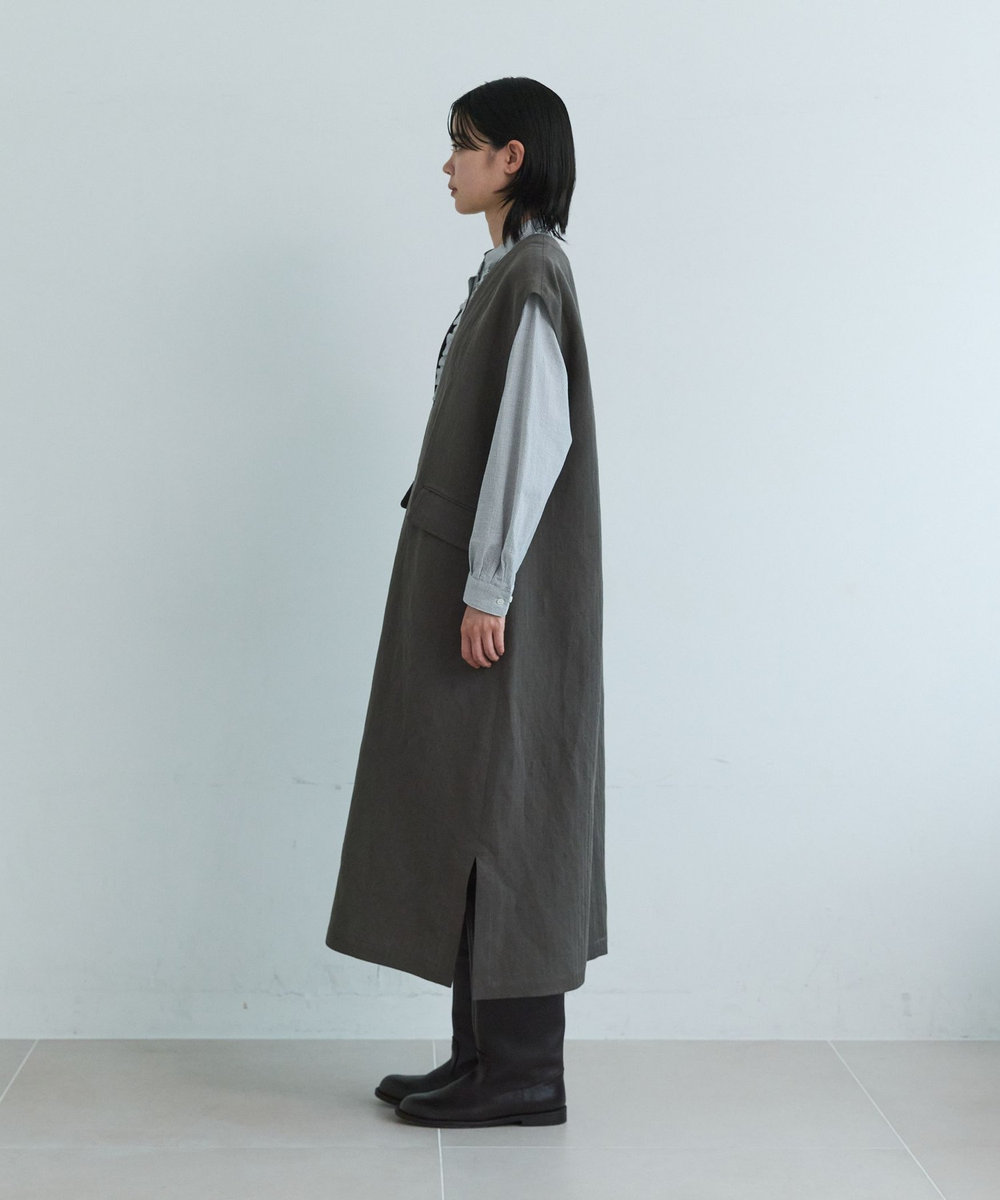 LOISIR ウールリネンヘリンボーンジャンパースカート キャメル