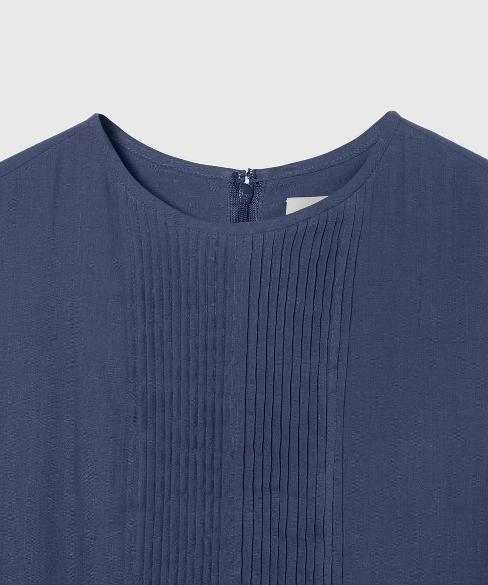 DÉPAREILLÉ RAMIE COTTON PINTUCK SLEEVELESS DRESS / ラミーコットンピンタックスリーブレスドレス ブルー