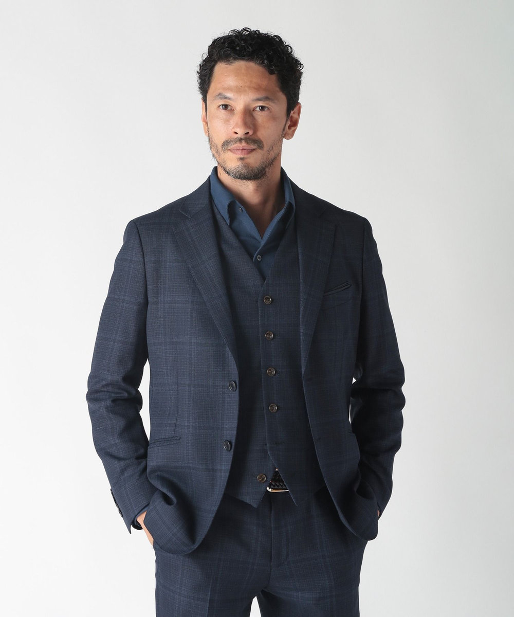 MEN'S BIGI 【ACTIVE TAILOR】ホップサックチェックジャケット ネイビー