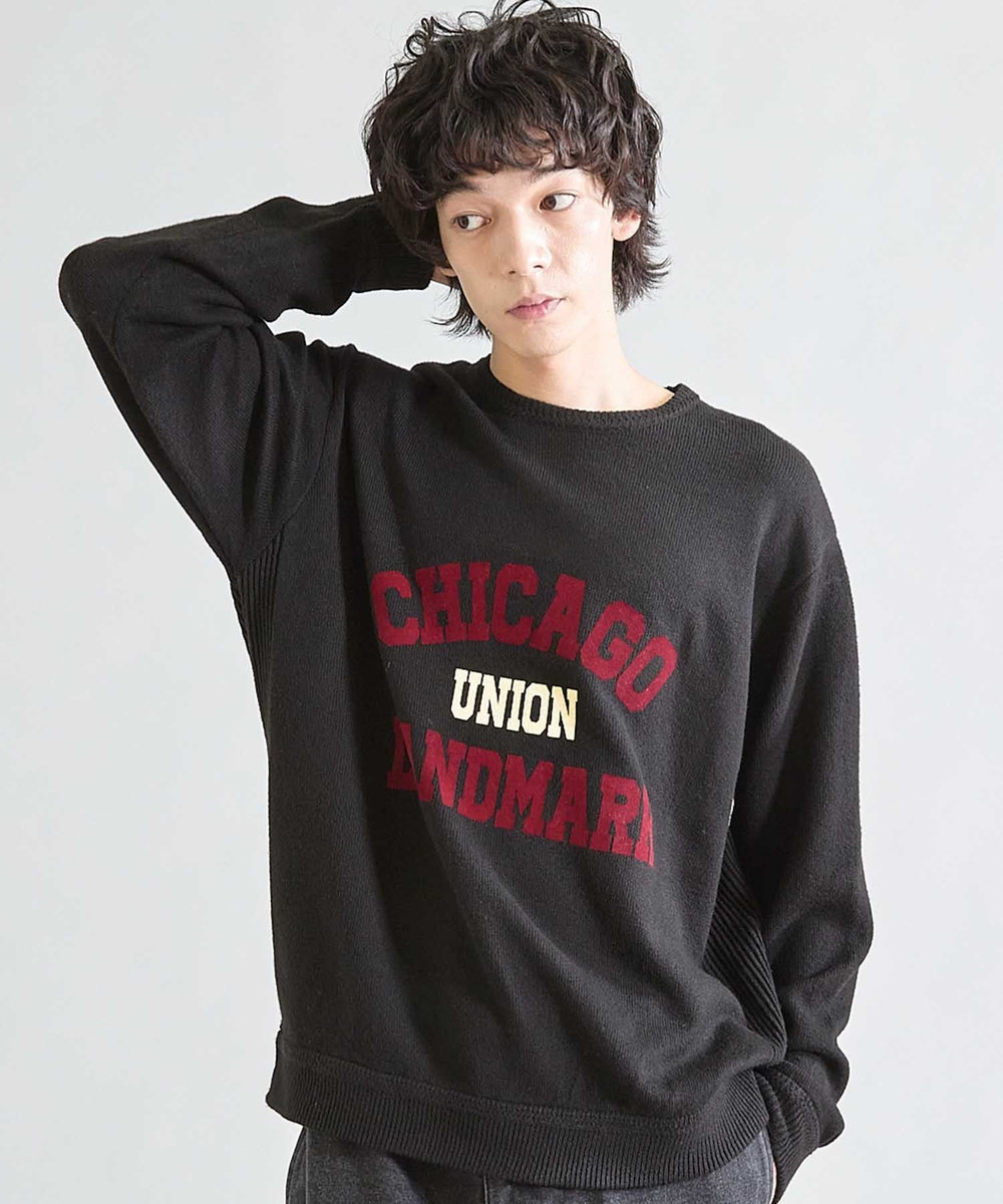 UNION STATION ソフトタッチファンシーヤーン杢ニット ブラック