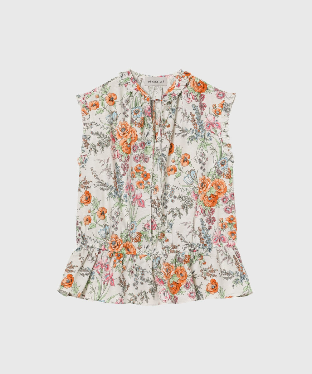 DÉPAREILLÉ LINEN COTTON FLOWER PRINT BLOUSE / リネンコットンフラワープリントブラウス ベージュ