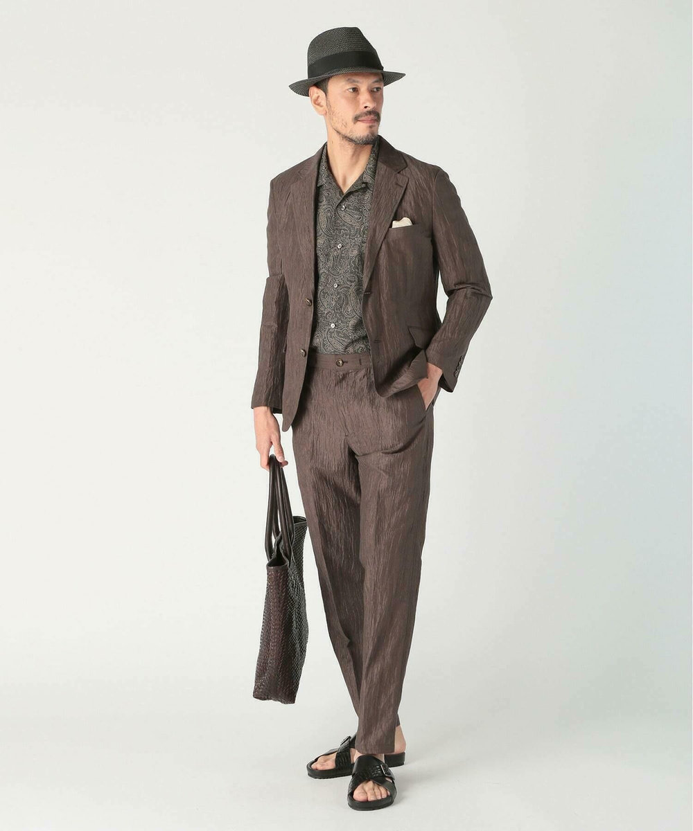 MEN'S BIGI コットンリネン楊柳サッカースラックスパンツ ブラウン