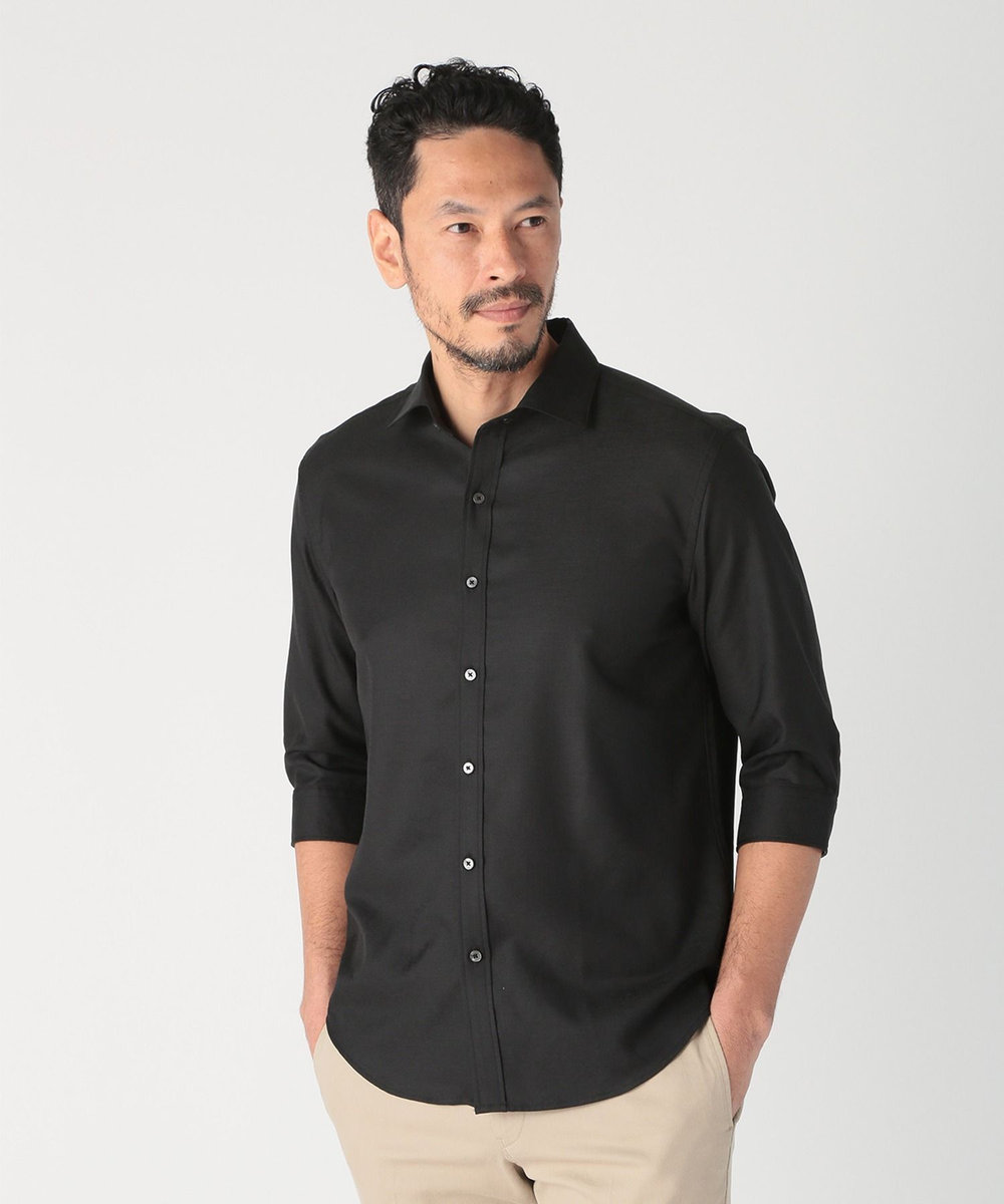 MEN'S BIGI オクシィジュエルストレッチ七分袖シャツ〈ストレッチ〉 ブラック