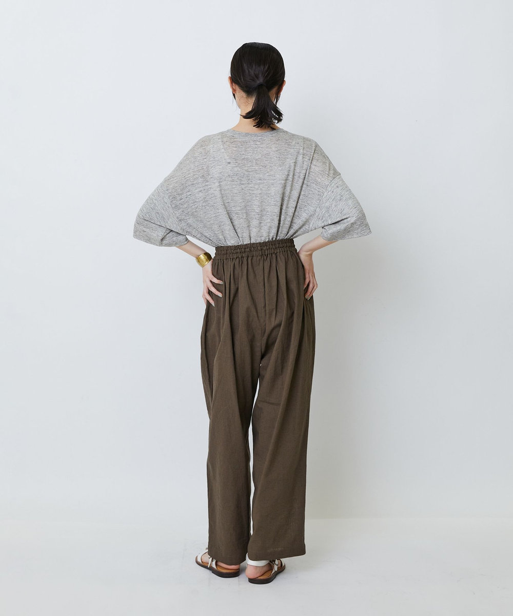 LOISIR コットンリネンクロス刺繍入りイージーパンツ カーキ