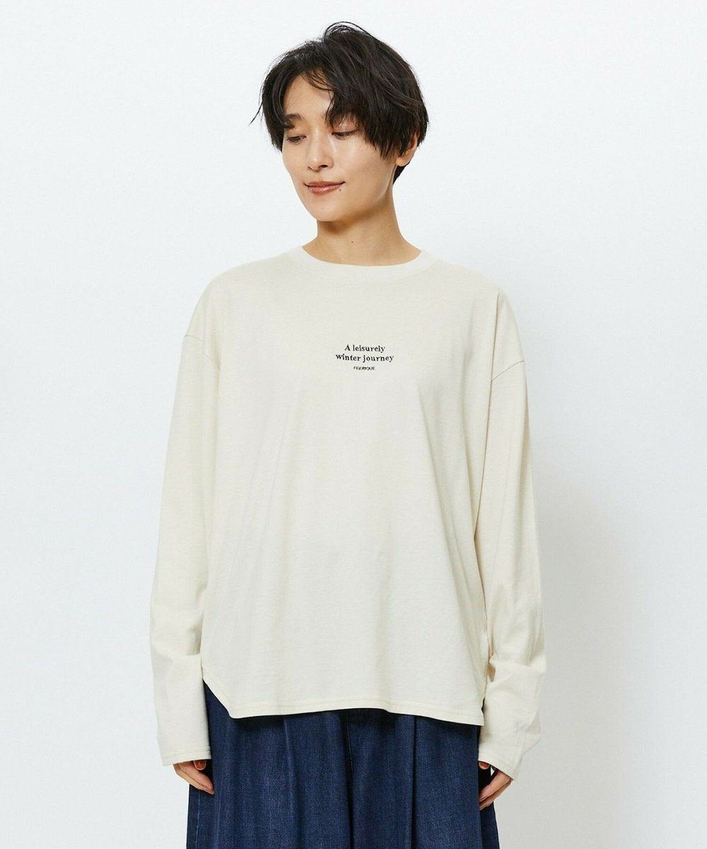 feerique feerique　刺繍ロゴラウンドヘムプルオーバー ホワイト