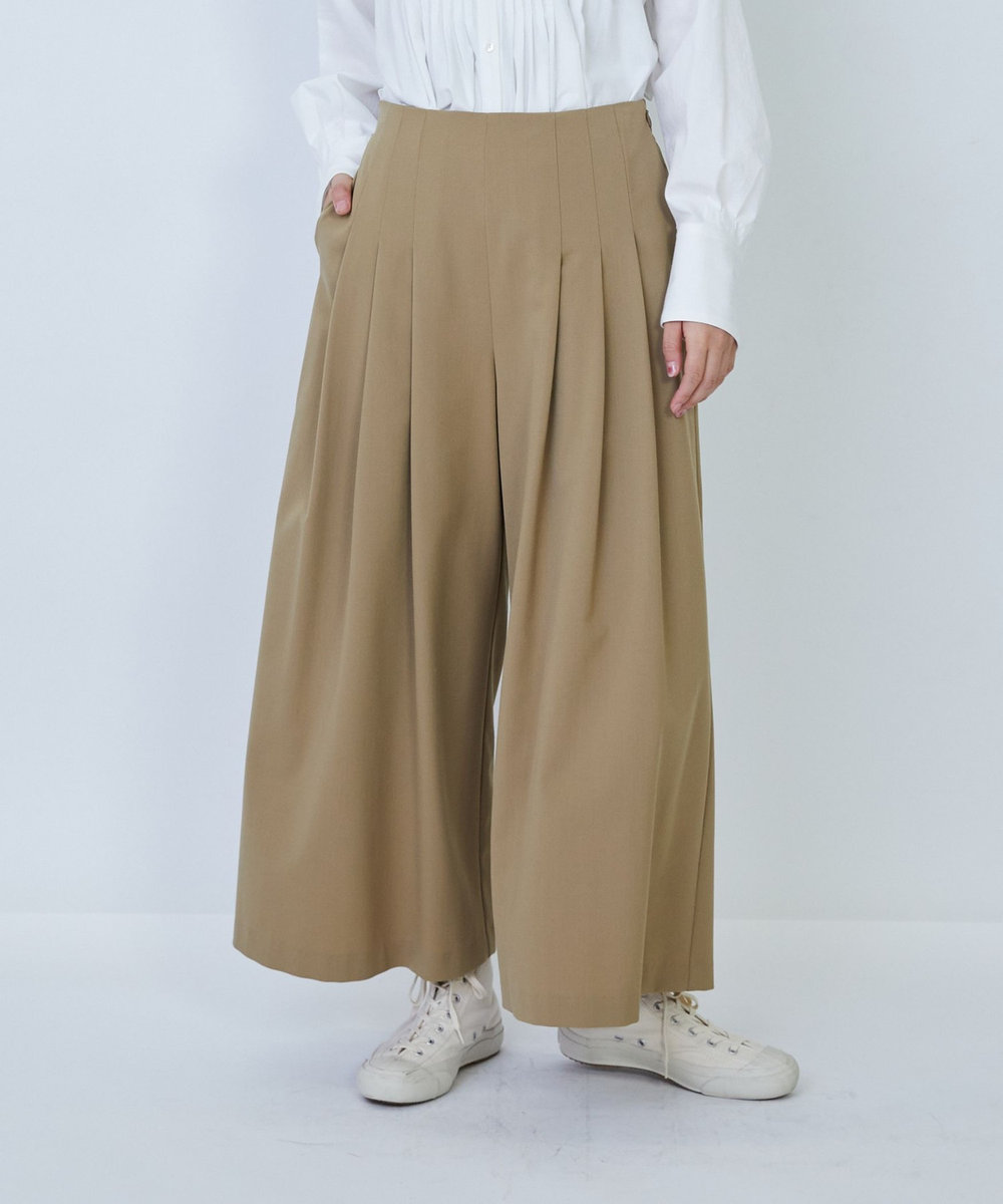 LOISIR ウール混ギャバワイドパンツ ベージュ