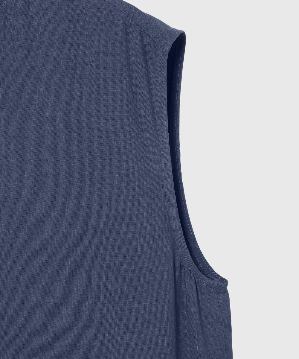 DÉPAREILLÉ RAMIE COTTON PINTUCK SLEEVELESS DRESS / ラミーコットンピンタックスリーブレスドレス ブルー