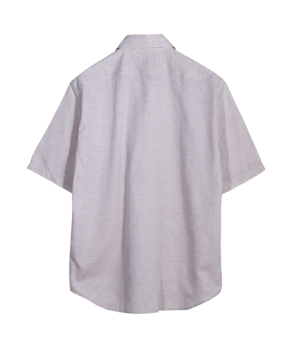 MEN'S BIGI ヘリンボーンワンピースカラーハーフスリーブシャツ ベージュ