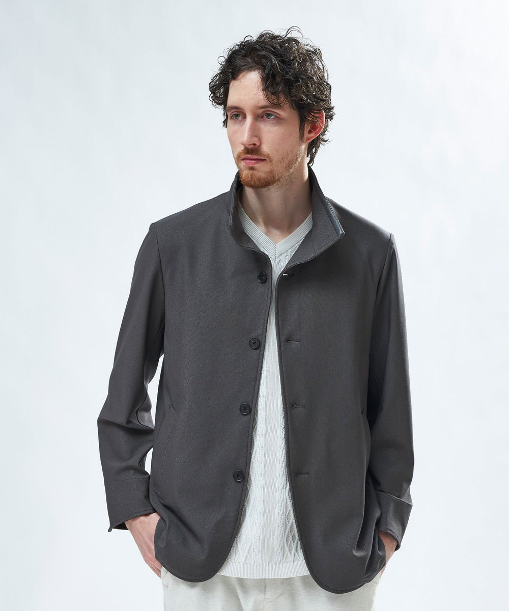MEN'S BIGI シャンブレー調ハイテンショントリコット スタンドカラーカーデブルゾン＜接触冷感/速乾/UVカット＞ チャコールグレー