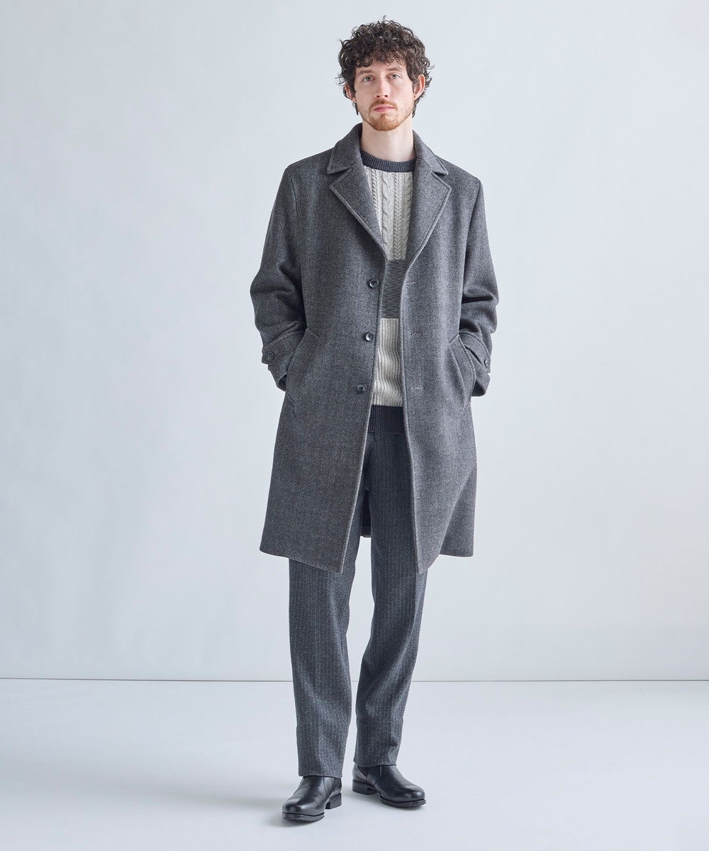 MEN'S BIGI カシミヤ混 パッチワーク風クルーネックニット チャコールグレー