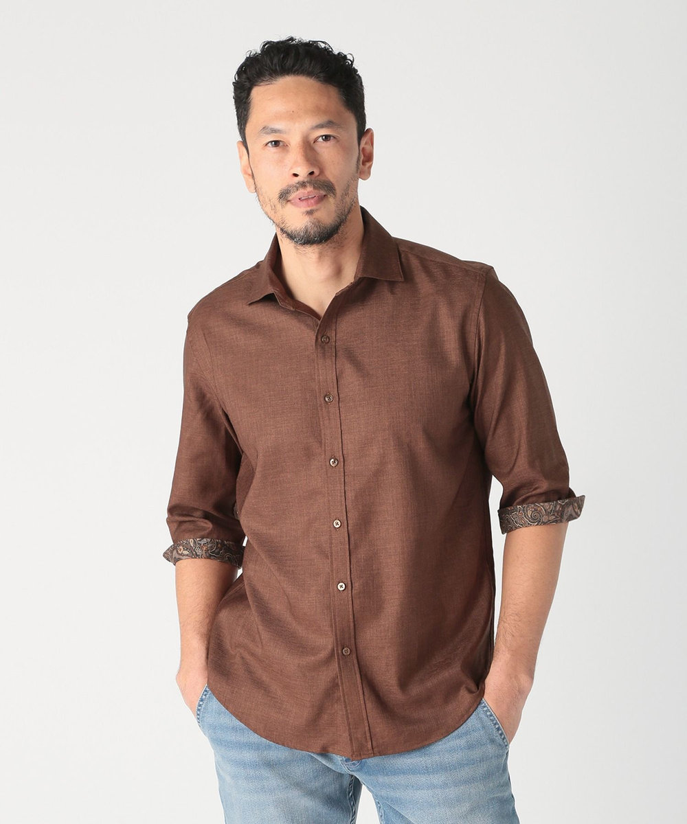 MEN'S BIGI オクシィジュエルストレッチ七分袖シャツ〈ストレッチ〉 ブラウン