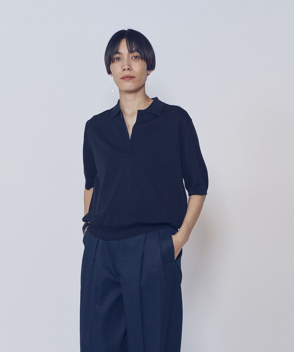 1er Arrondissement スキッパーショートスリーブニット ブラック