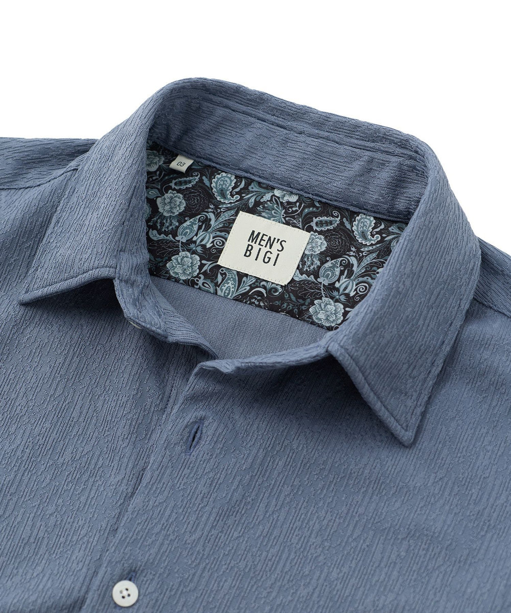 MEN'S BIGI トリコットジャージ ジャガードシャツ ブルー