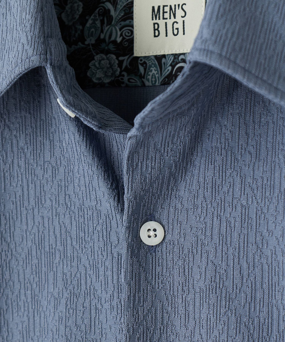 MEN'S BIGI トリコットジャージ ジャガードシャツ ブルー