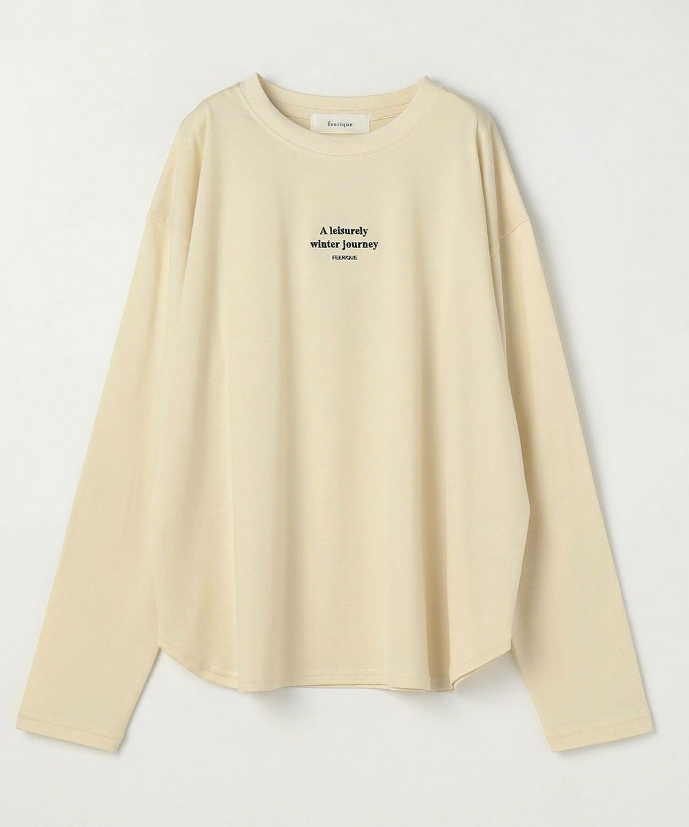 feerique feerique　刺繍ロゴラウンドヘムプルオーバー ホワイト
