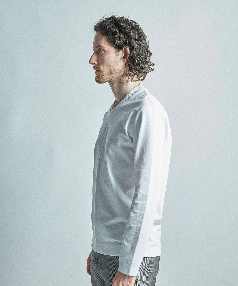 MEN'S BIGI 【ACTIVE TAILOR/アクティブテイラー】シルケットスムースVネック長袖Tシャツ ホワイト
