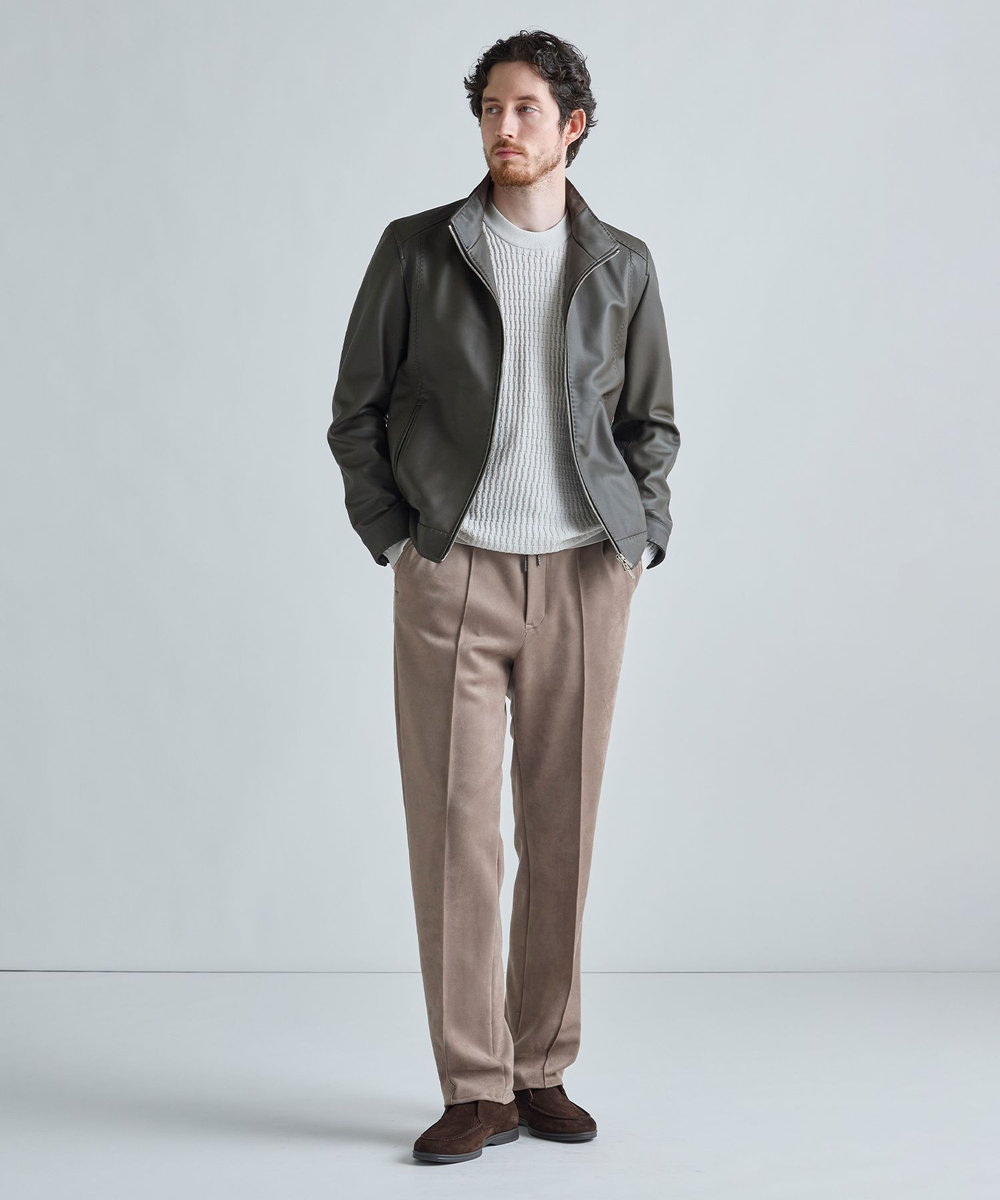 MEN'S BIGI ブリスタージャカード 変形ケーブルモックネックロングTEE オフホワイト
