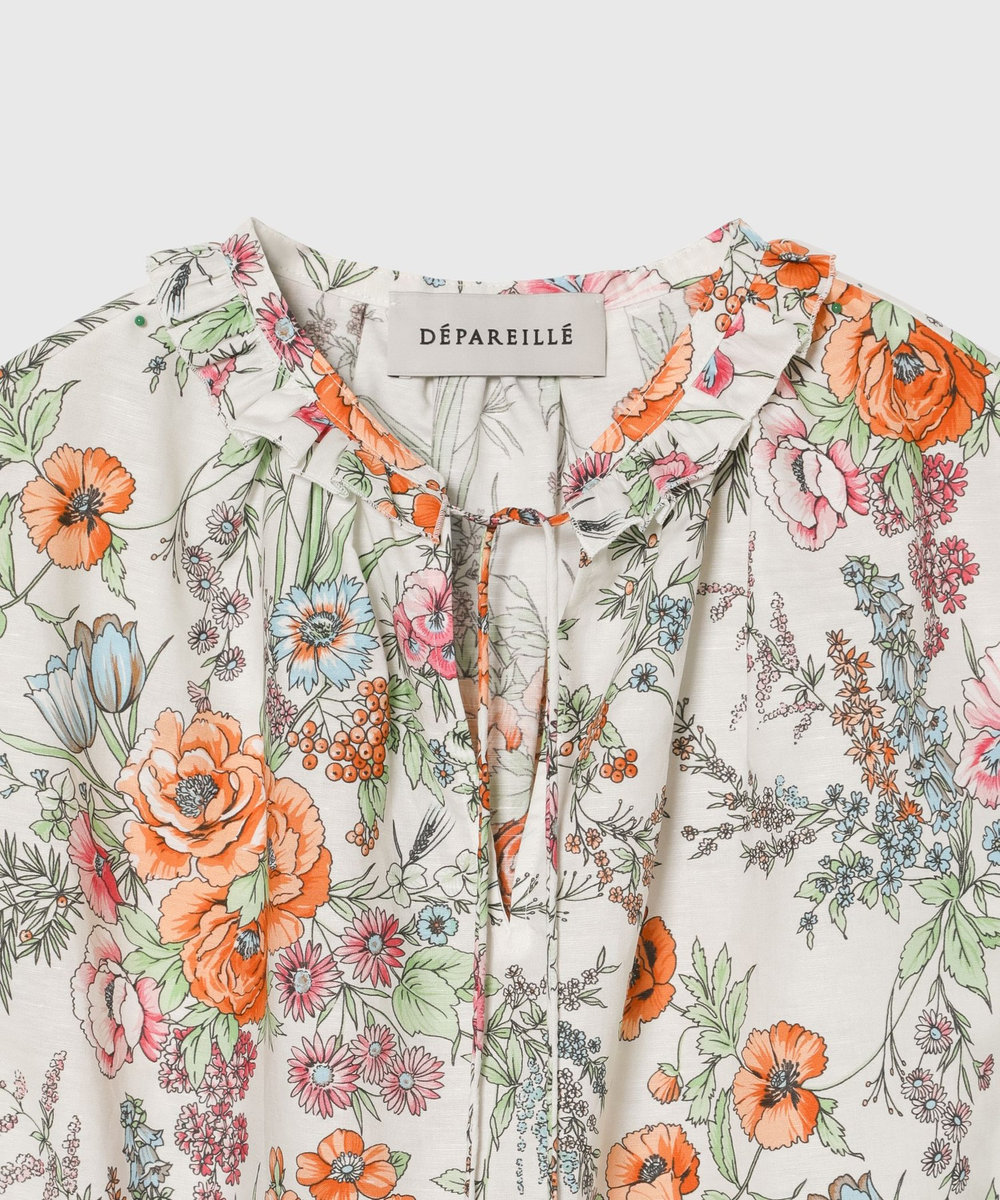 DÉPAREILLÉ LINEN COTTON FLOWER PRINT BLOUSE / リネンコットンフラワープリントブラウス ベージュ