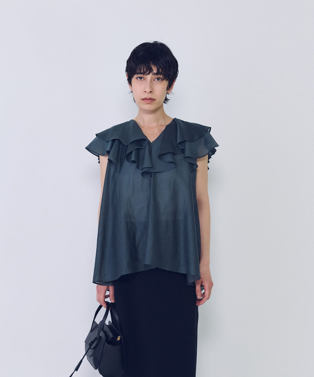 1er Arrondissement シアーテンセルフリルブラウス グリーン