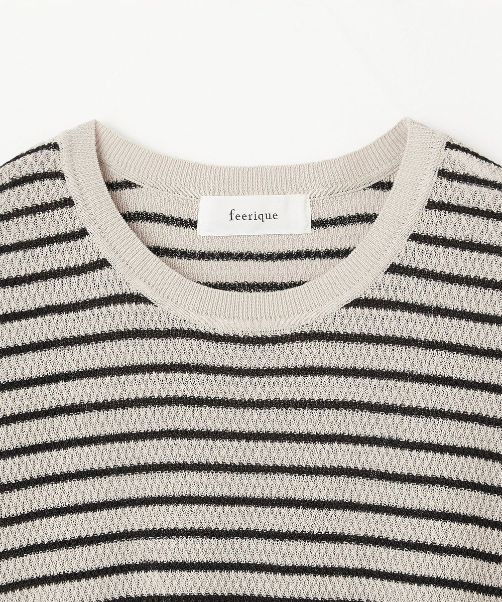 feerique Lサイズ（大きいサイズ） 【大きいサイズ】feerique ボーダーフレンチスリーブニット ベージュ