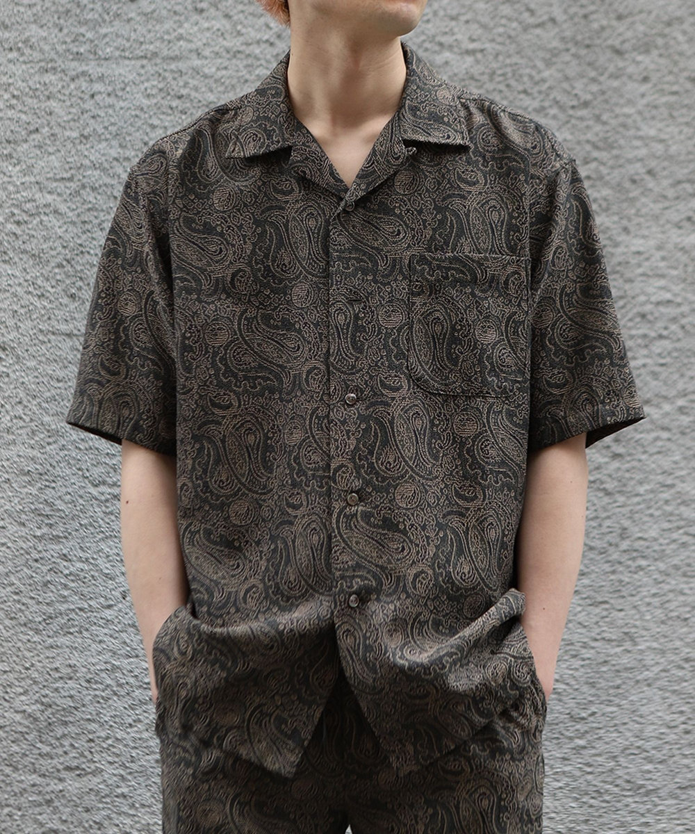 MEN'S BIGI ジャガードオープンカラーシャツ カーキ
