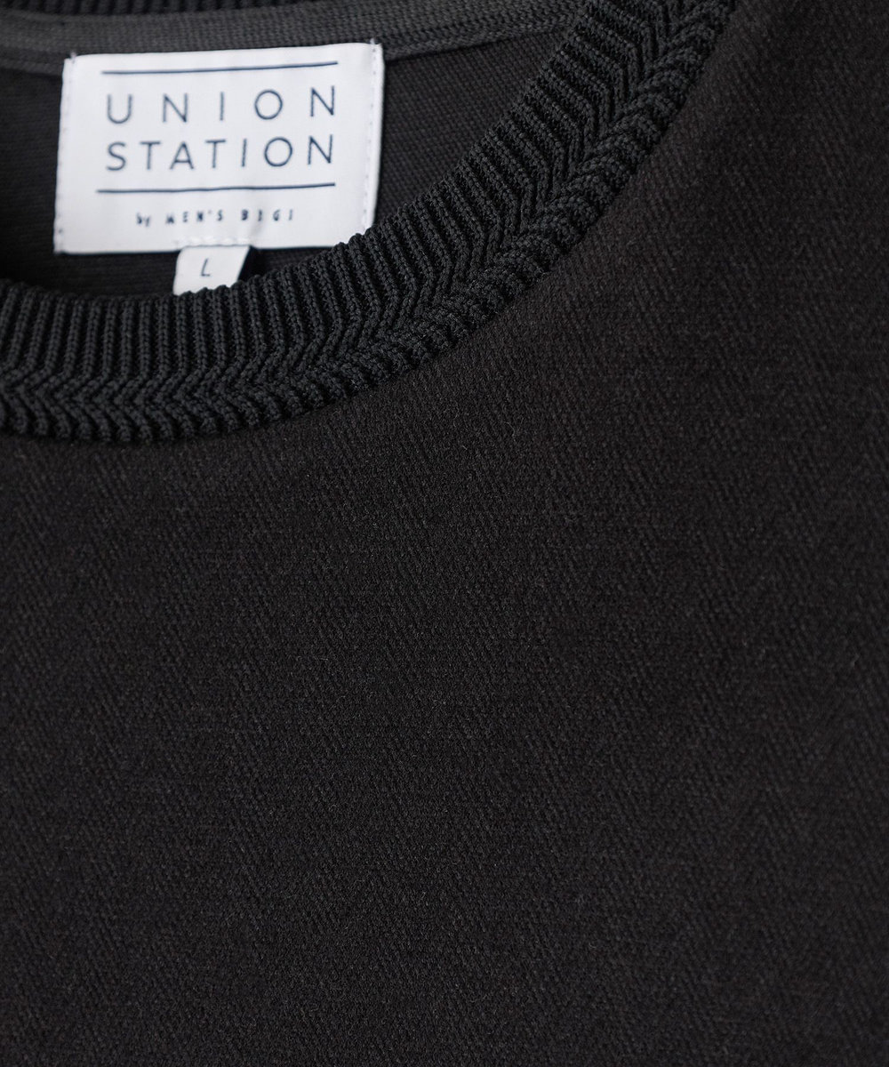 UNION STATION シャドーヘリンボーン クルーネックカットソー ブラック
