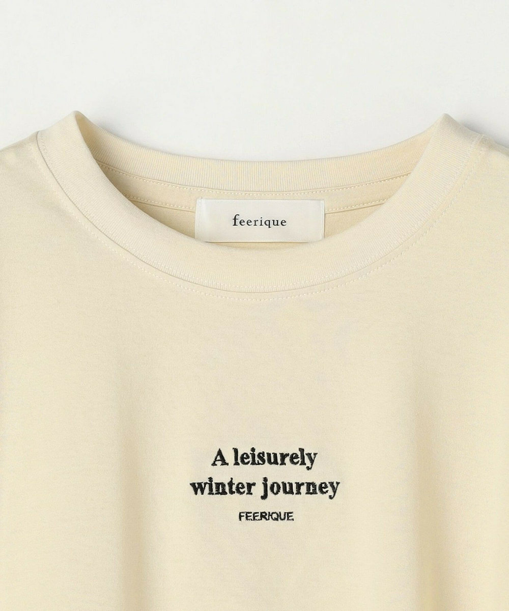 feerique feerique　刺繍ロゴラウンドヘムプルオーバー ホワイト