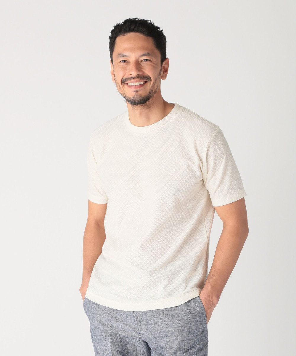 MEN'S BIGI シャーリングジャカードクルーネックカットソー ホワイト