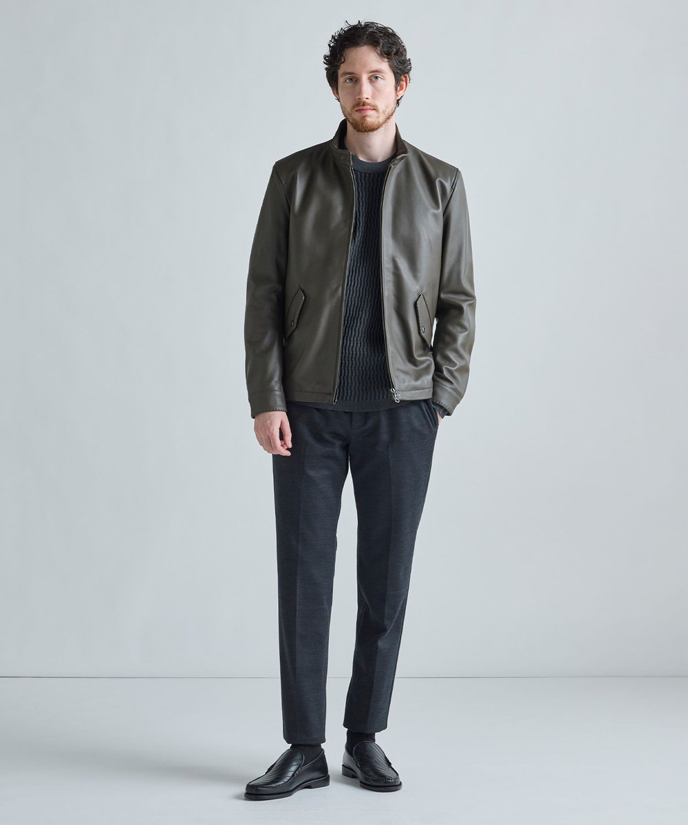 MEN'S BIGI ブリスタージャカード 変形ケーブルモックネックロングTEE チャコールグレー
