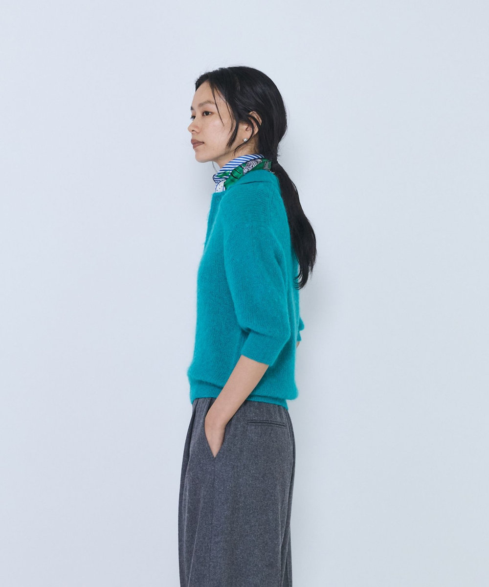 1er Arrondissement ＜INSCRIRE/アンスクリア＞"Mohair Short Sleeve Polo"ポロニット グリーン