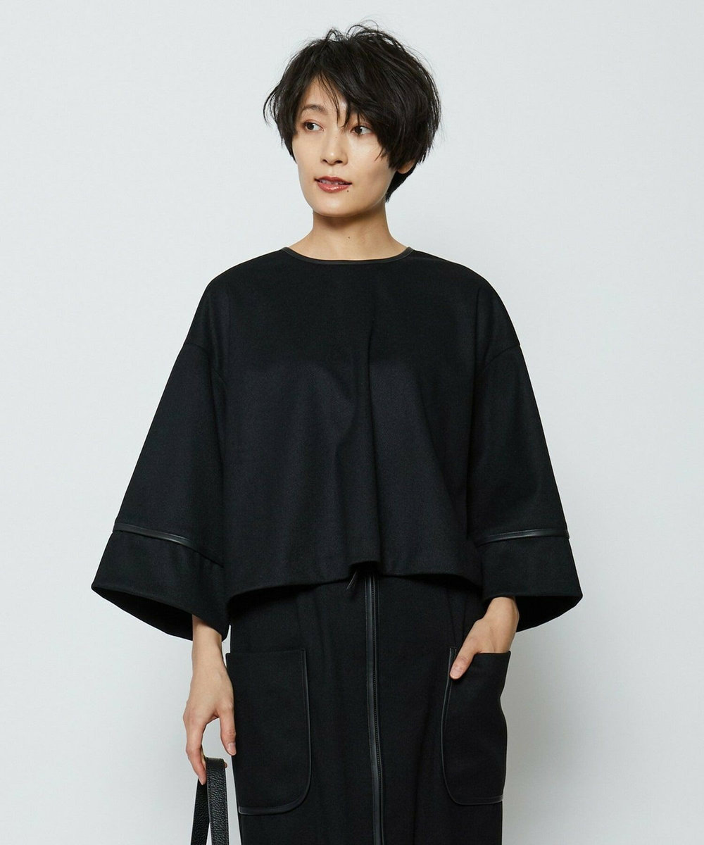 feerique feerique 　フェイクレザーパイピングショートプルオーバー ブラック