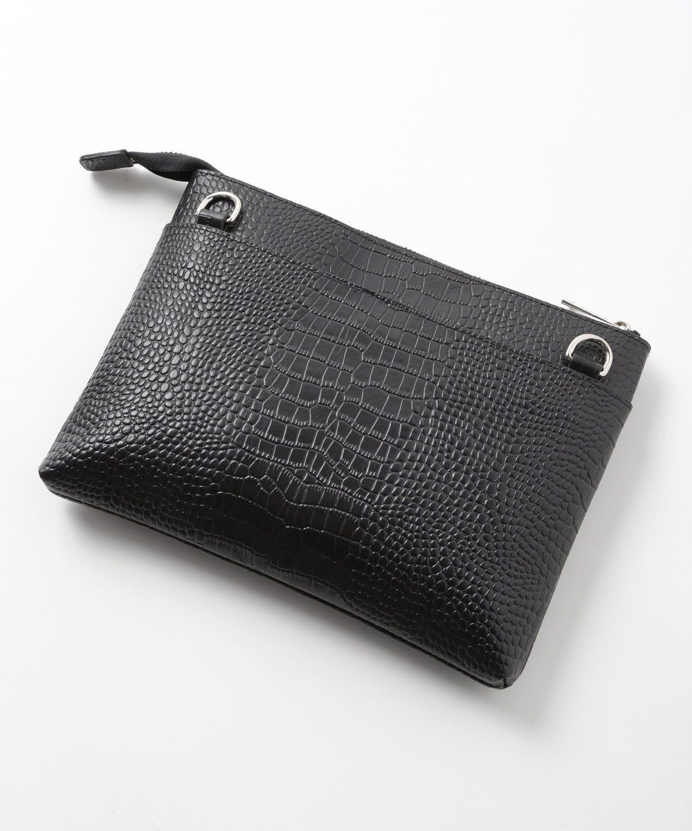 MEN'S BIGI クロコ風レザー横型マルチクラッチバッグ ブラック