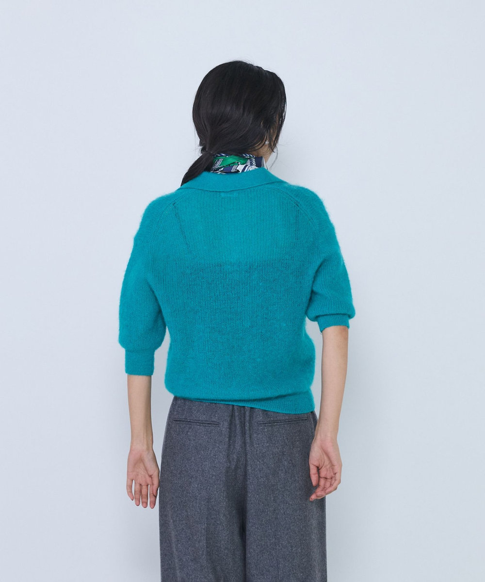 1er Arrondissement ＜INSCRIRE/アンスクリア＞"Mohair Short Sleeve Polo"ポロニット グリーン