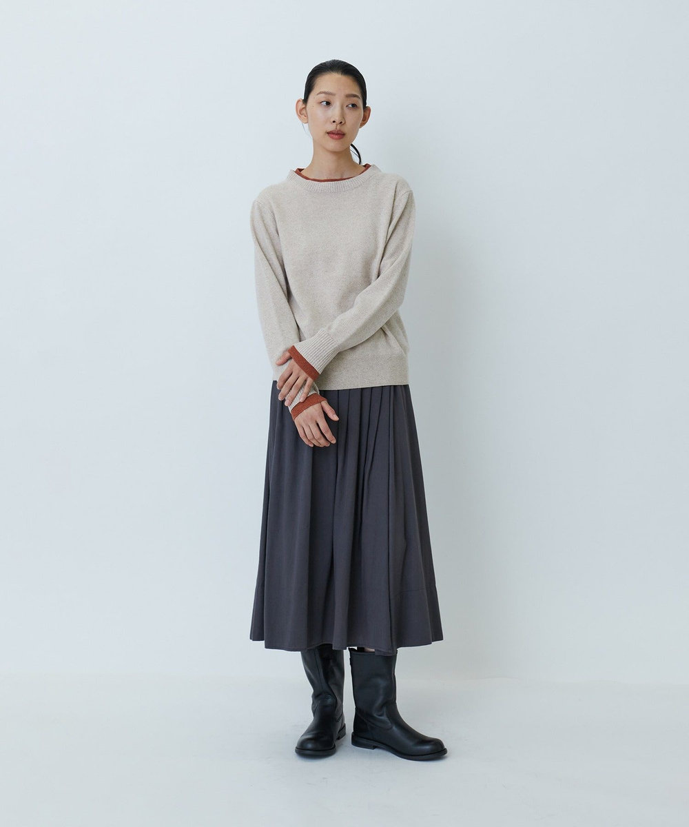 LOISIR カシミヤ混天竺配色ニット ベージュ