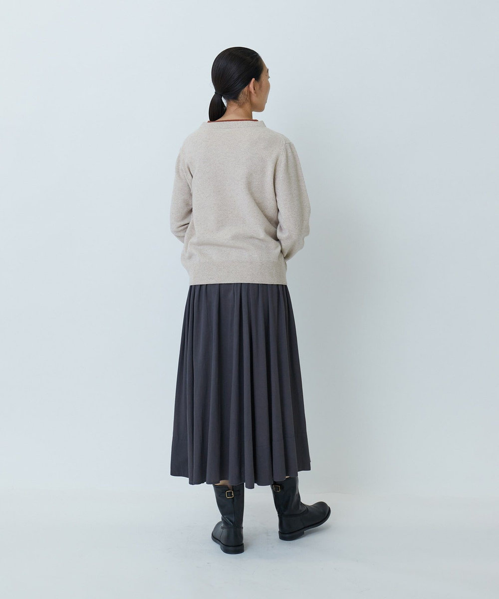 LOISIR カシミヤ混天竺配色ニット ベージュ