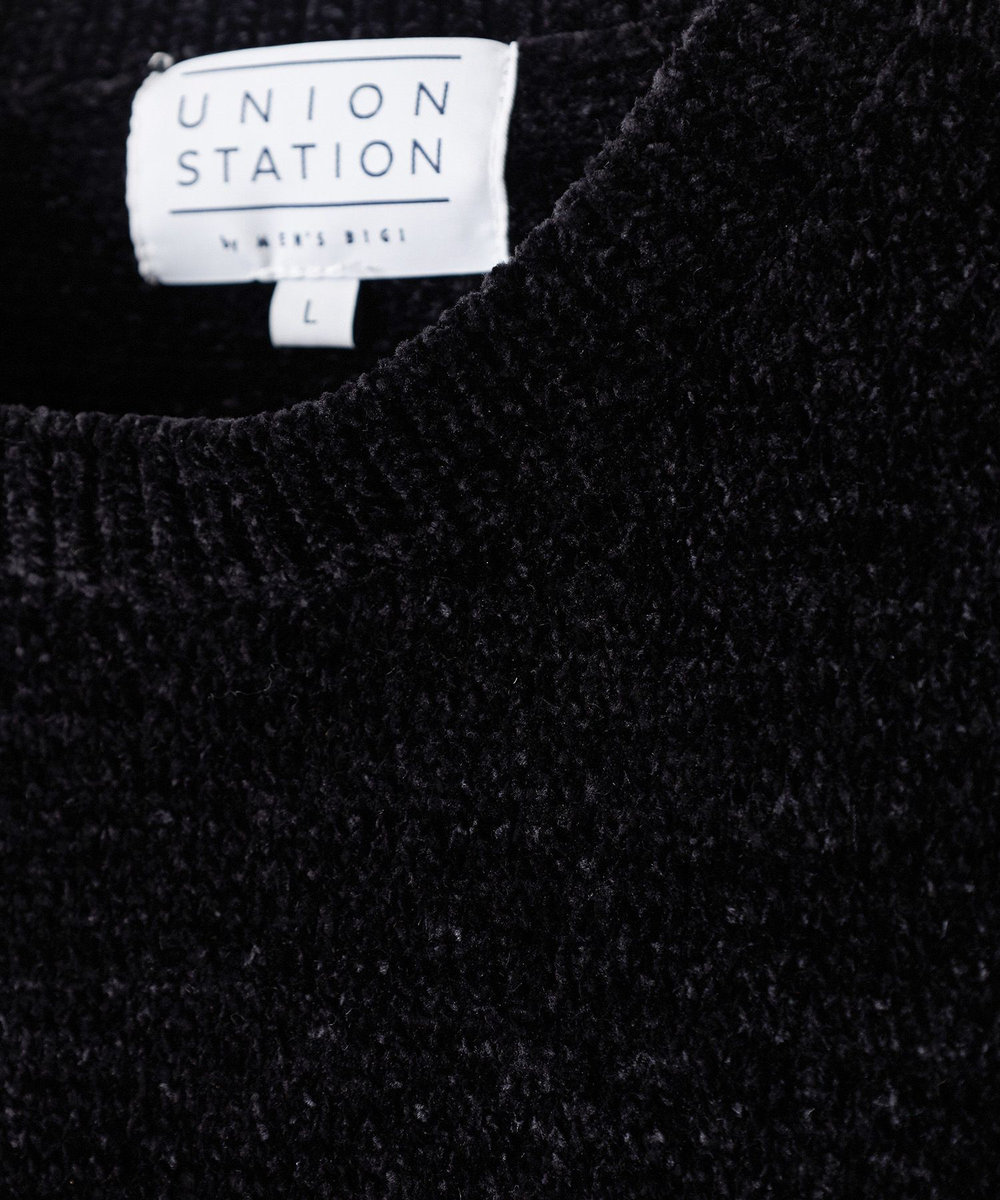 UNION STATION ベロアモールクルーネックニット ブラック