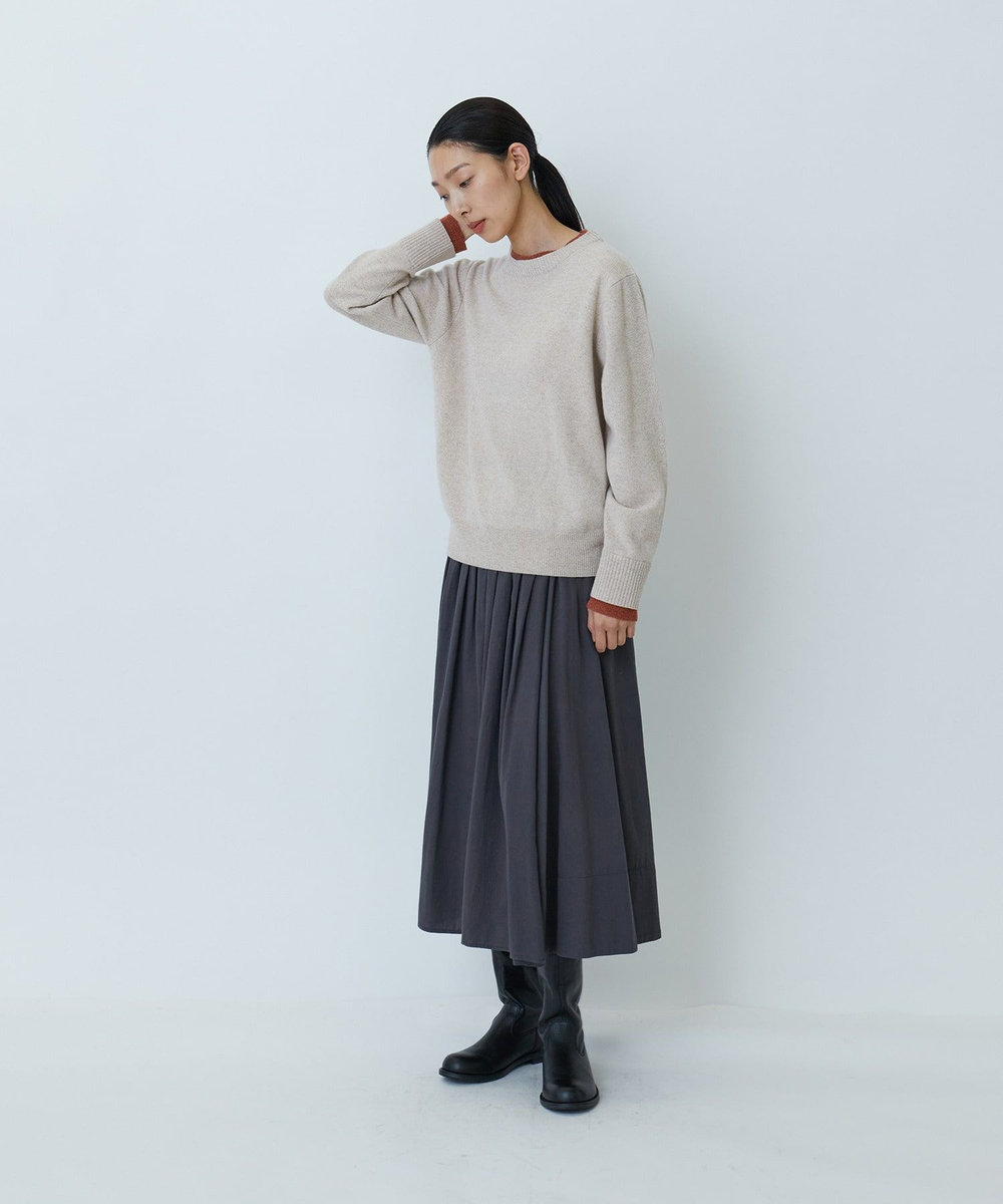 LOISIR カシミヤ混天竺配色ニット ベージュ
